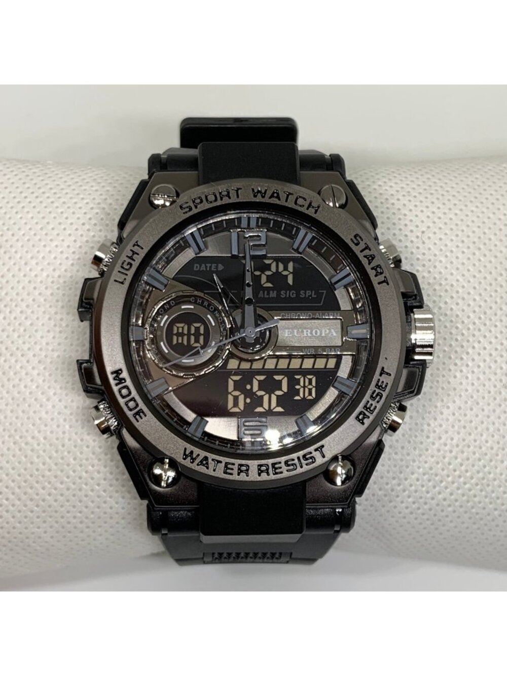 Europa Digital analog Sports men’s Watch 50mm black tone plastic band running